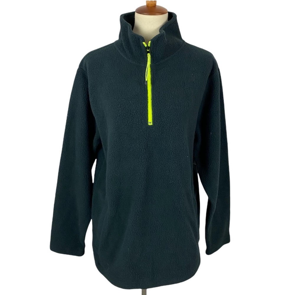 Men's PacSun Basic Black & Lime Green Plush Pullover Zip Sweater
